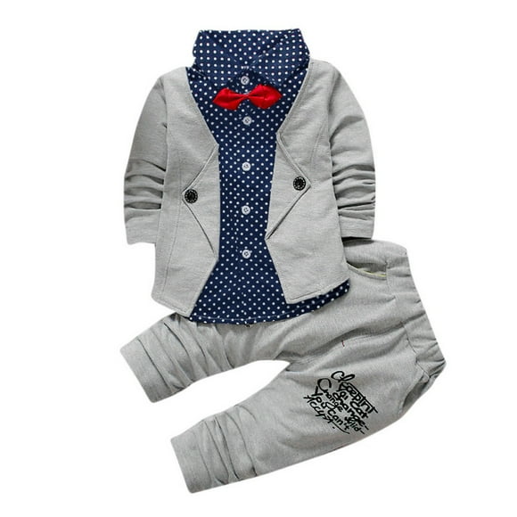 Ropa para Bebé Odeerbi Traje para Niño pequeño Conjunto de ropa Gentry fiesta formal bautizo boda esmoquin Lazo gris