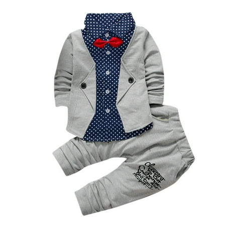 

Dadaria Baby Onesies Kid Baby Boy Gentry Clothes Set Formal Party Christening Wedding Tuxedo Bow Suit Gray XL/110 Baby