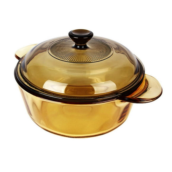 Visions 1.25L Heat Resistant Amber Round Glass Ceramics Kitchen Cookware Multipot Dutch Oven Stockpot Cook Stock Pot with Lid