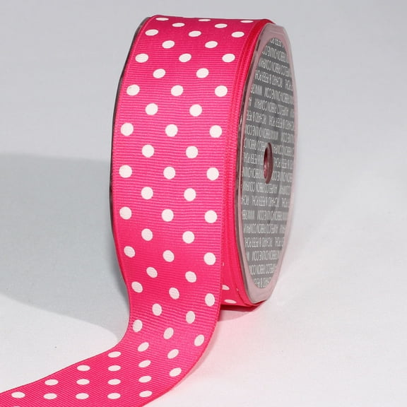 The Ribbon People Fuchsia Pink and White Polka Dotted Grosgrain Craft Ribbon 1.5" x 88 Yards