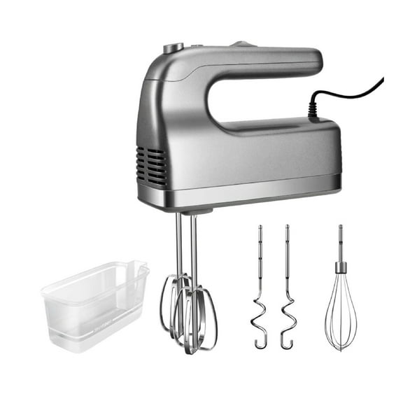 Hand Mixer, 450W Handheld Mixer With Storage Case 5-Speed Plus Turbo Hand Mixer Electric With 5 Stainless Steel Attachments(2 Beaters, 2 Dough Hooks And 1 Whisk), Silver.