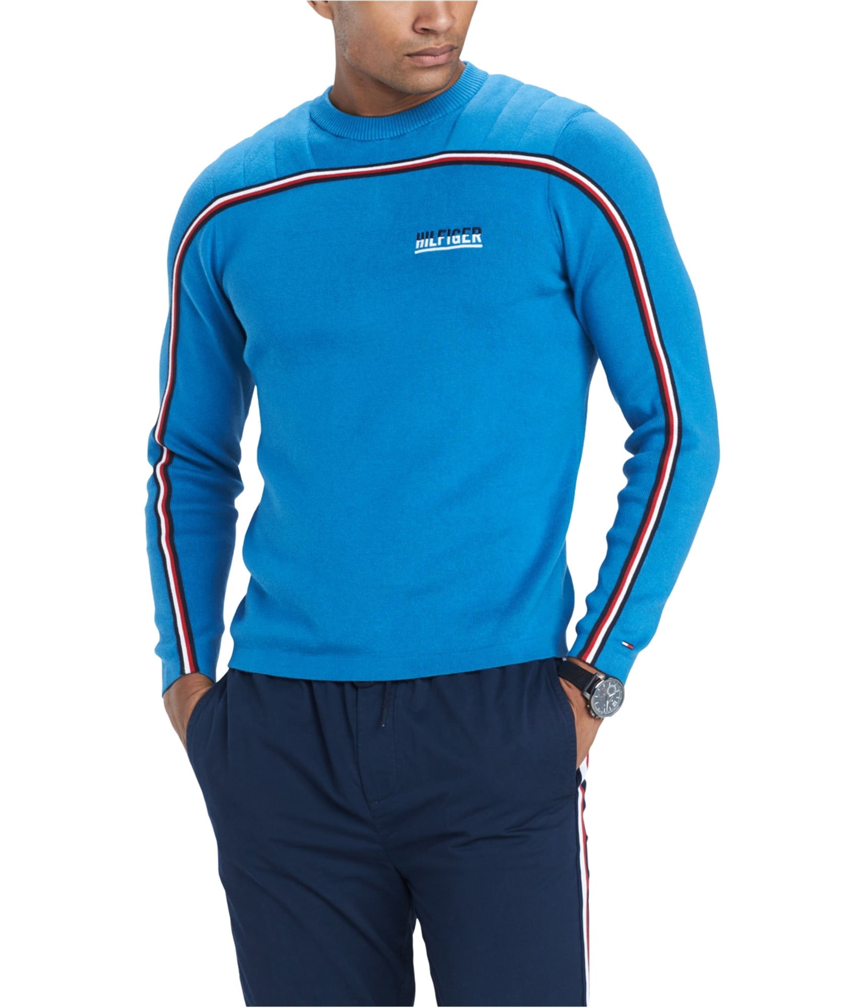 Tommy Hilfiger - Tommy Hilfiger Mens Snow Stripe Pullover Sweater, Blue, Large - Walmart.com 
