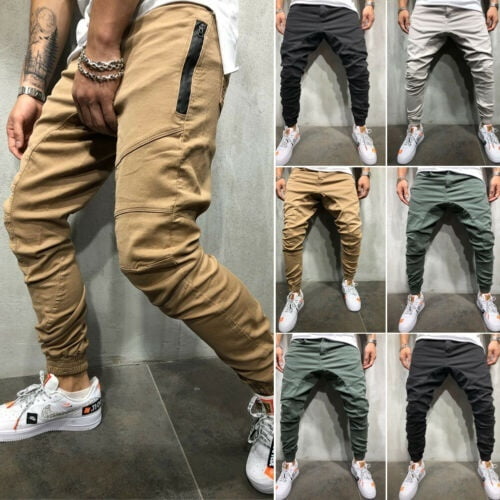 Men's Slim Fit Urban Straight Leg Trousers Casual Pencil Jogger Cargo Pants UK