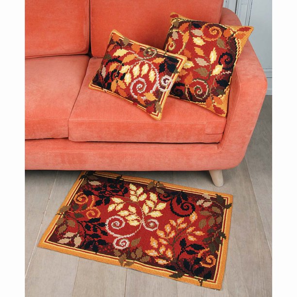 Vervaco® Autumn Leaves Pillow Covers & Rug Needlepoint Kit Walmart