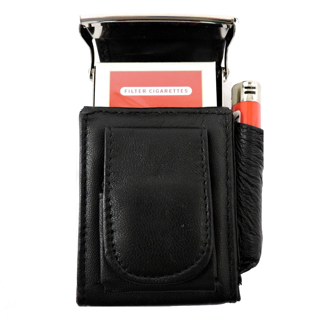 Cigarette Case Holder w Lighter Women Leather Cigarettes 100s Pack