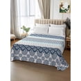 thumbnail image 2 of Boho Blue Aqua King Size Flat Sheet, Wrinkleproof & Fadeproof Cooling Flat Bed Sheet Only, Geometric Stripes Tribal Bohemia Retro Breathable Soft Bedding Top Sheets 105 x 98 Inches, 2 of 8