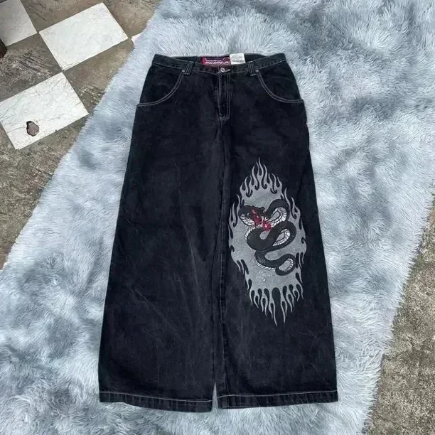 s*r様 【超激レア】00s jnco jeans炎 ブラックデニム SK8 JNCO Jeans New Playing Cards Embroidered Pattern Baggy Jeans Blue