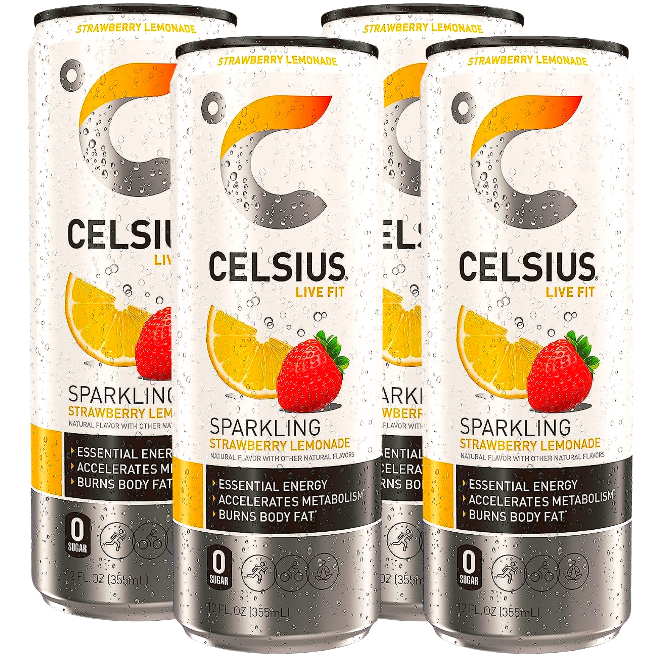 (4) Celsius SparklingStrawberry Lemonad, Functional Essential Energy
