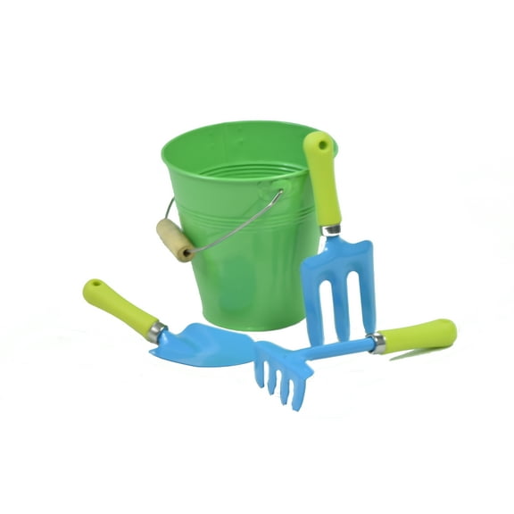 G & F Products 10051 JustForKids Kids Water Pail with Garden Tools Set, Weight 1 lb, Green