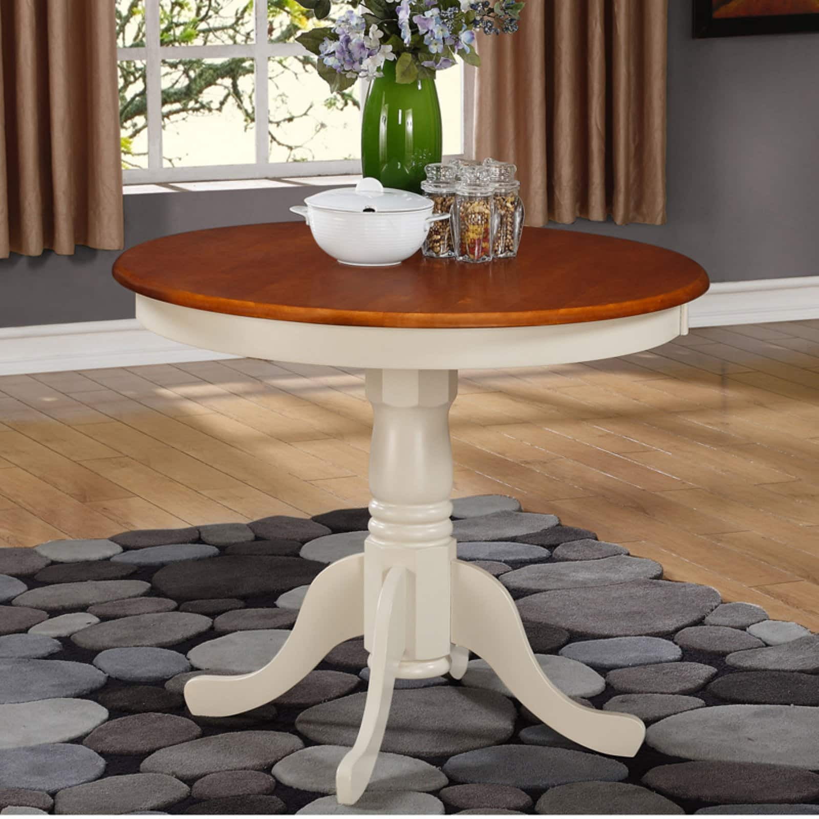 East West Furniture Antique 36 Inch Pedestal Round Dining Table, Oak