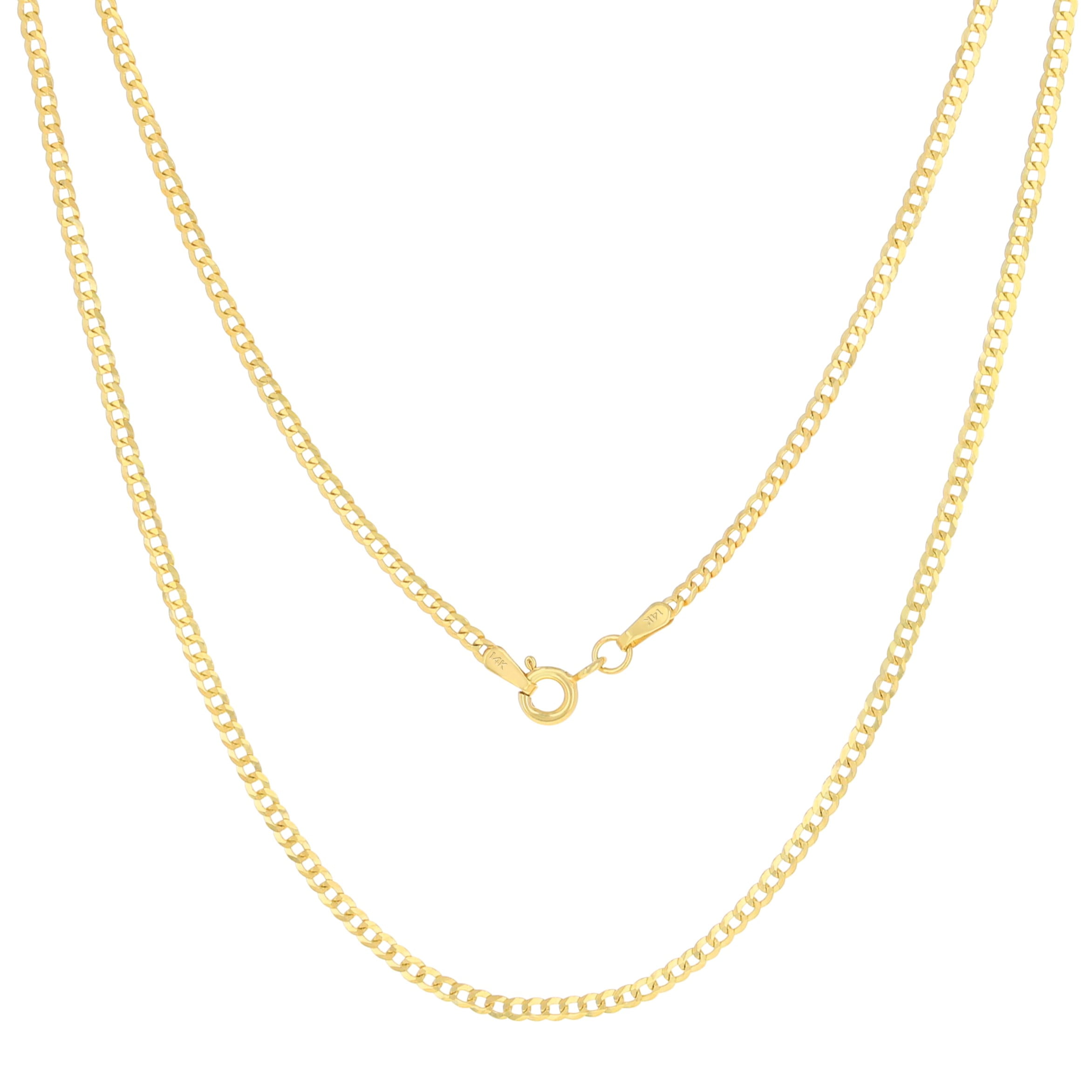 Nuragold 14k Real Yellow Gold Solid Cuban Curb Link 2mm Chain Necklace (16"-28") Italian Jewelry for Men & Women