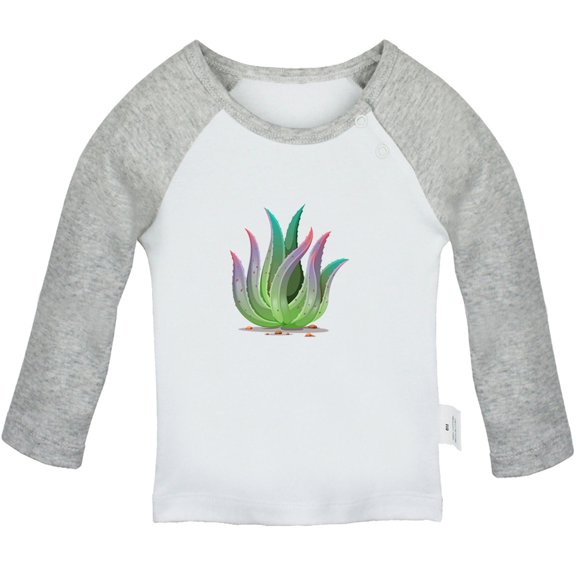 Nature Pattern Aloe Vera T shirt For Baby, Newborn Babies T-shirts, Infant Tops, 0-24M Kids Graphic Tees Clothing (Long Gray Raglan T-shirt, 18-24 Months)