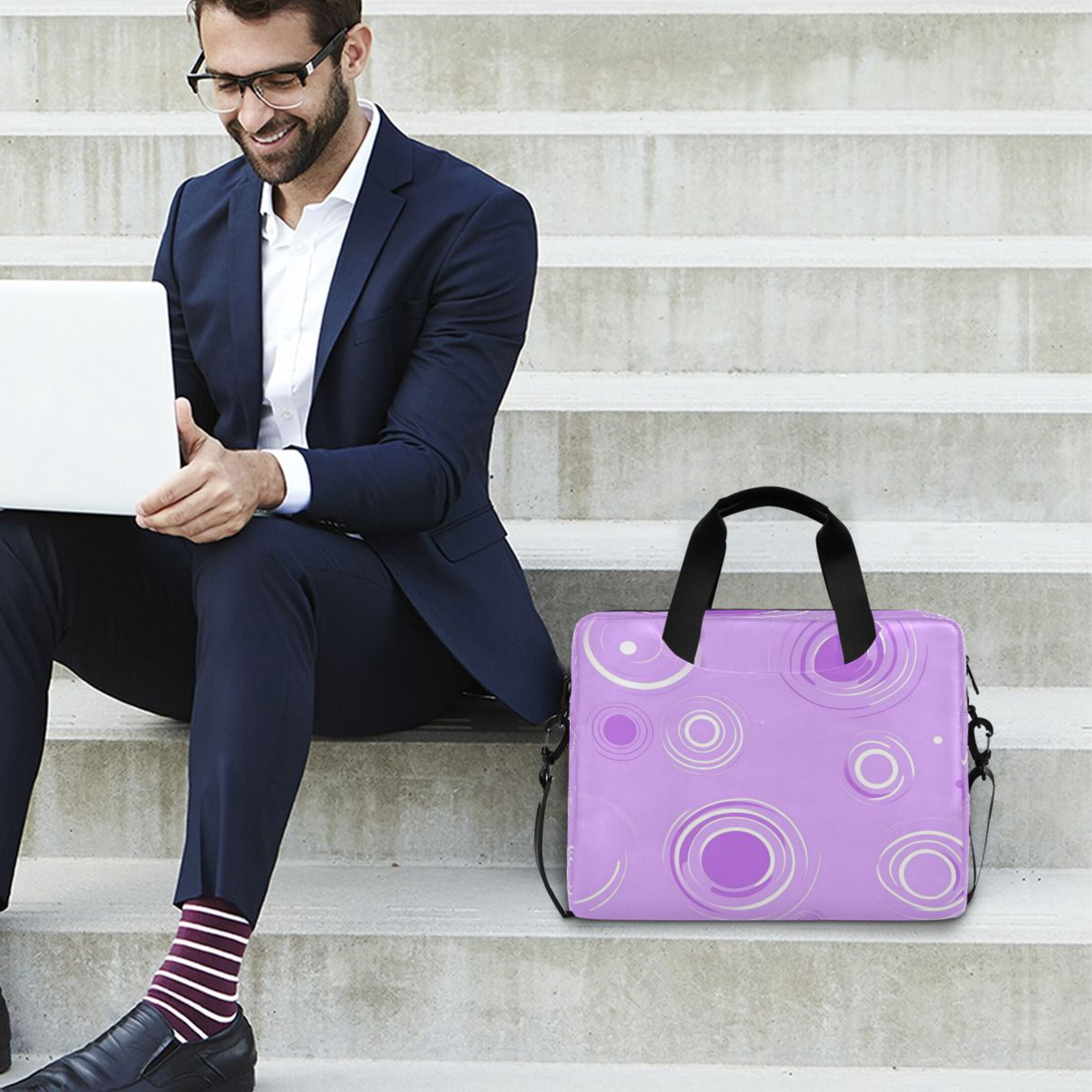 16" Laptop Tote Bag Laptop Sleeve Case Computer Briefcase for Work & Travel Purple Circles