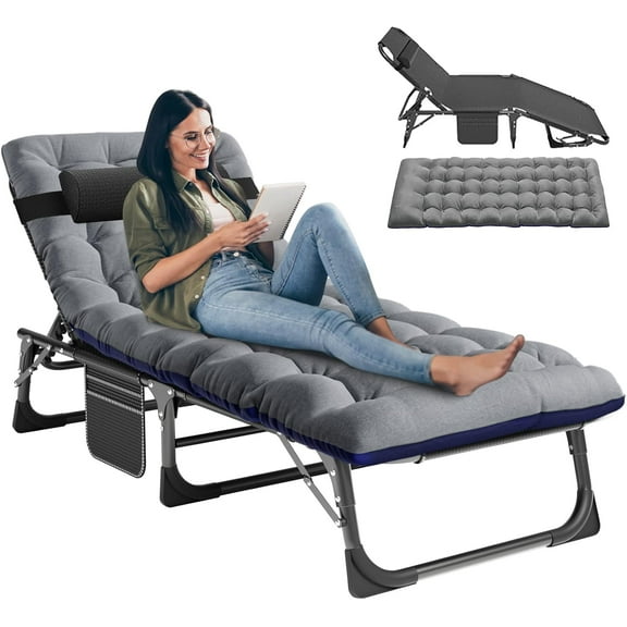 Slsy Folding Chaise Lounge Chair 5-Position, Folding Cot, Heavy Duty Patio Chaise Lounges for Outside, Poolside, Beach, Lawn, Camping