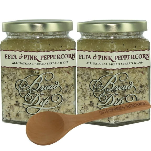 Feta & Pink Peppercorn Dip from The Bread Dip Company 8 Oz Jar (Pack of 2) Bundle with Tasting Spoon | Gourmet Dip Gift Set by Gifts from the Pacific Northwest