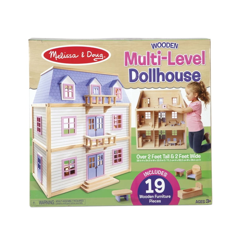 Melissa & Doug Modern Wooden Multi-Level Dollhouse With 19 pcs