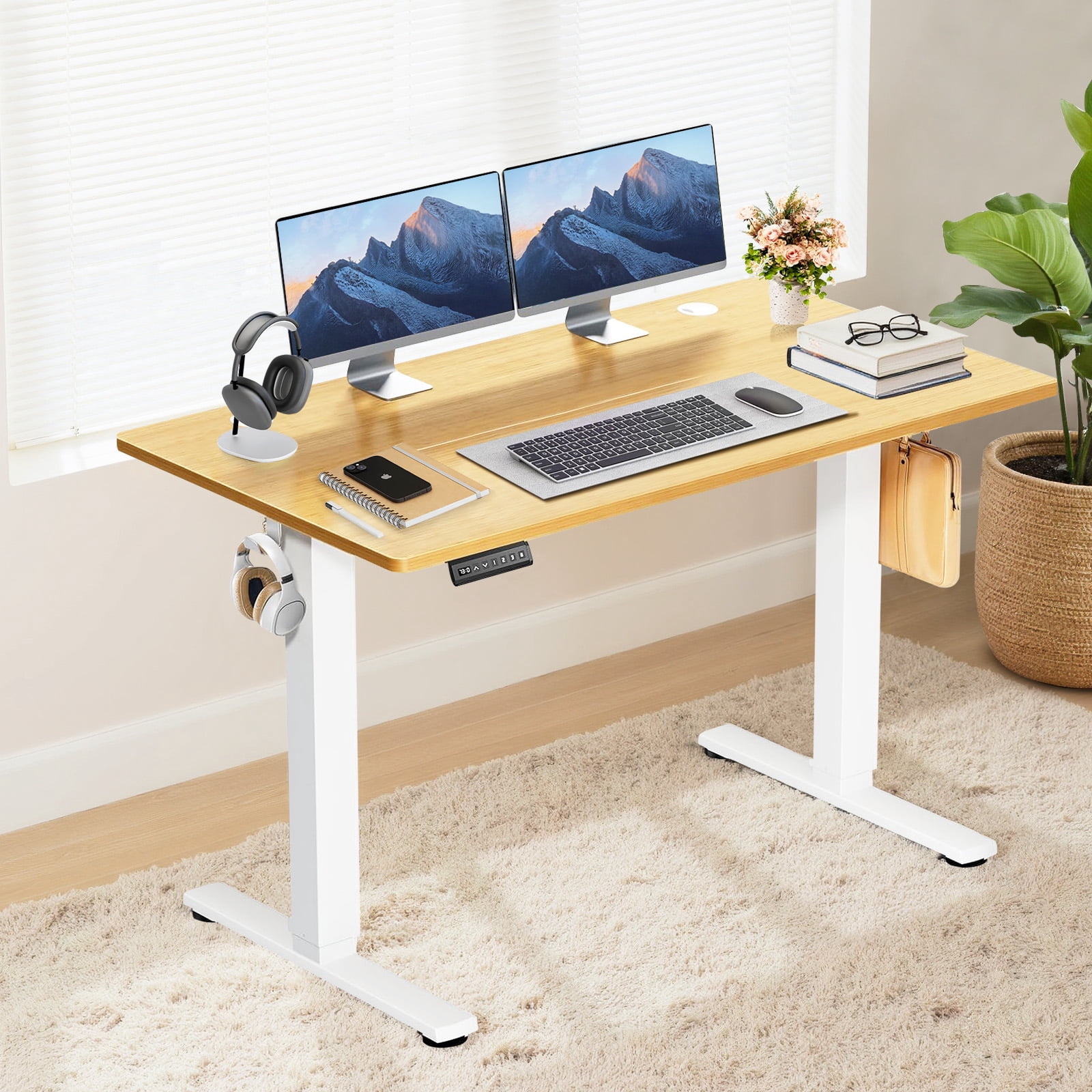 48" x 24" Electric Height Adjustable Standing Desk with Memory Presets, Ergonomic Sit-to-Stand Desk for Home Office, Natural