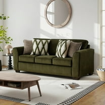 Roundhill Furniture Marvella Living Room Sofa with Mosswood Chenille Upholstery and Textured Accent Pillows