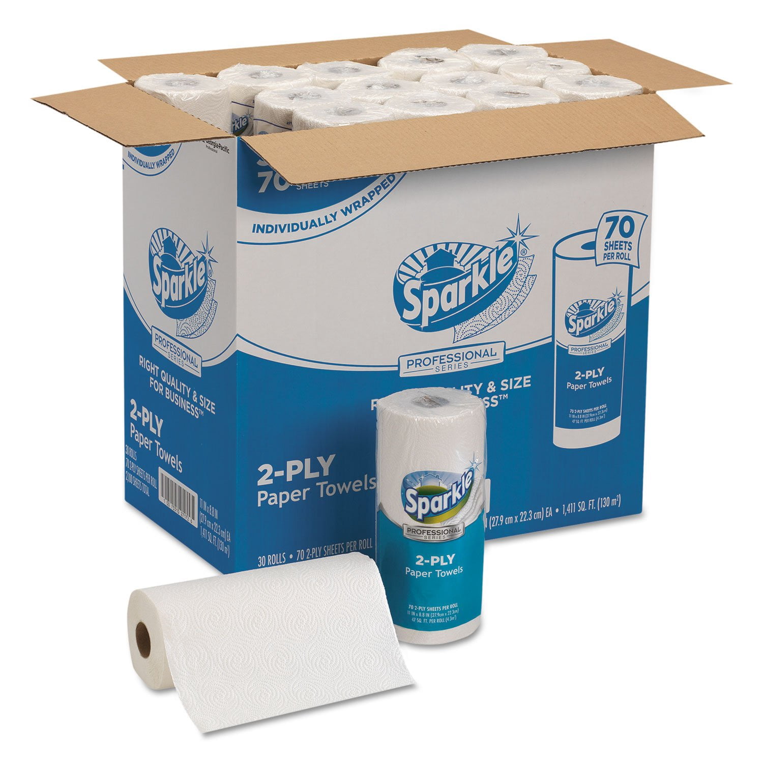 Sparkle Professional Series 2-Ply Perforated Kitchen Paper Towel Rolls by GP PRO (Georgia-Pacific), 2717201, 70 Sheets Per Roll, 30 Rolls Per Case