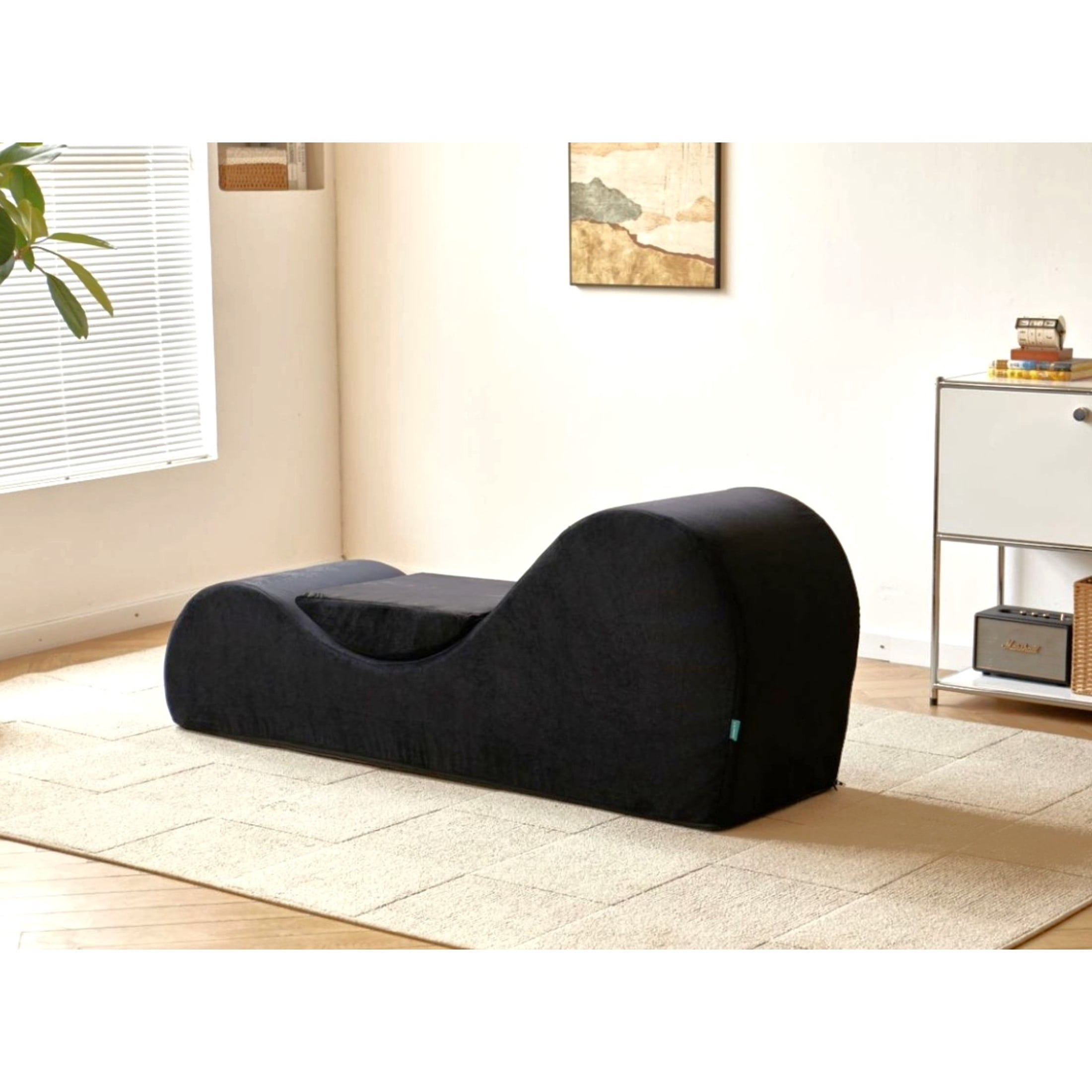 GDF Studio 62.5" Ergonomic Chaise Lounge Chair with High-Density Foam, Machine-Washable Cover, Black