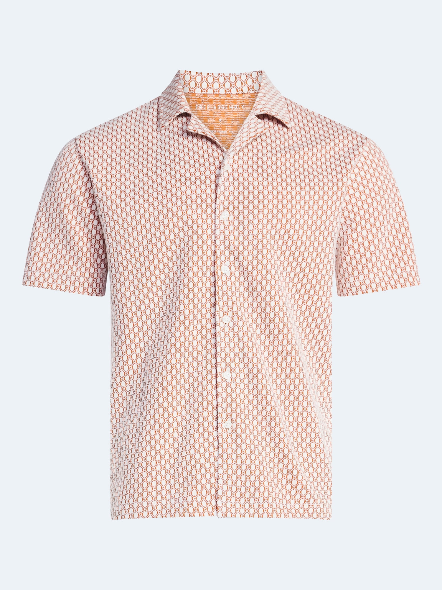 Free Assembly Men's Button Front Jacquard Shirt with Short Sleeves, Sizes S-3XL