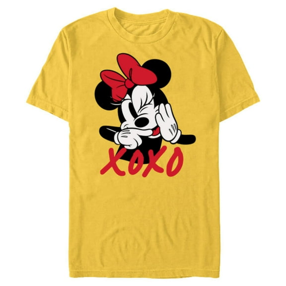 Disney Minnie Mouse Cute Happy Wink XOXO Hugs and Kisses - Short Sleeve Blended T-Shirt for Adults - Customized-Yellow