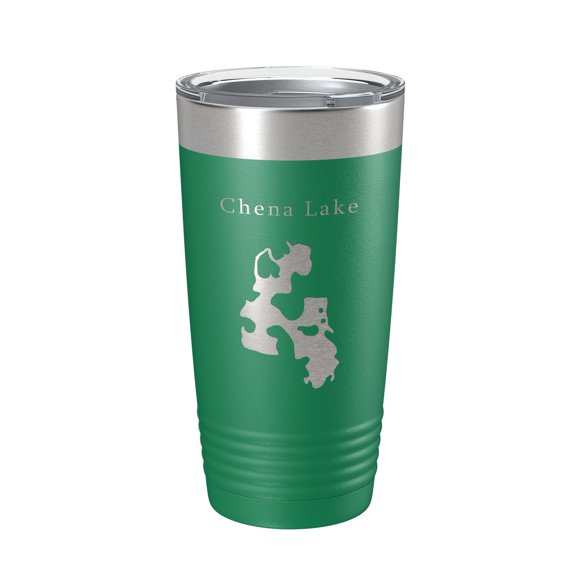 Chena Lake Map Tumbler Travel Mug Insulated Laser Engraved Coffee Cup Alaska 20 oz Green