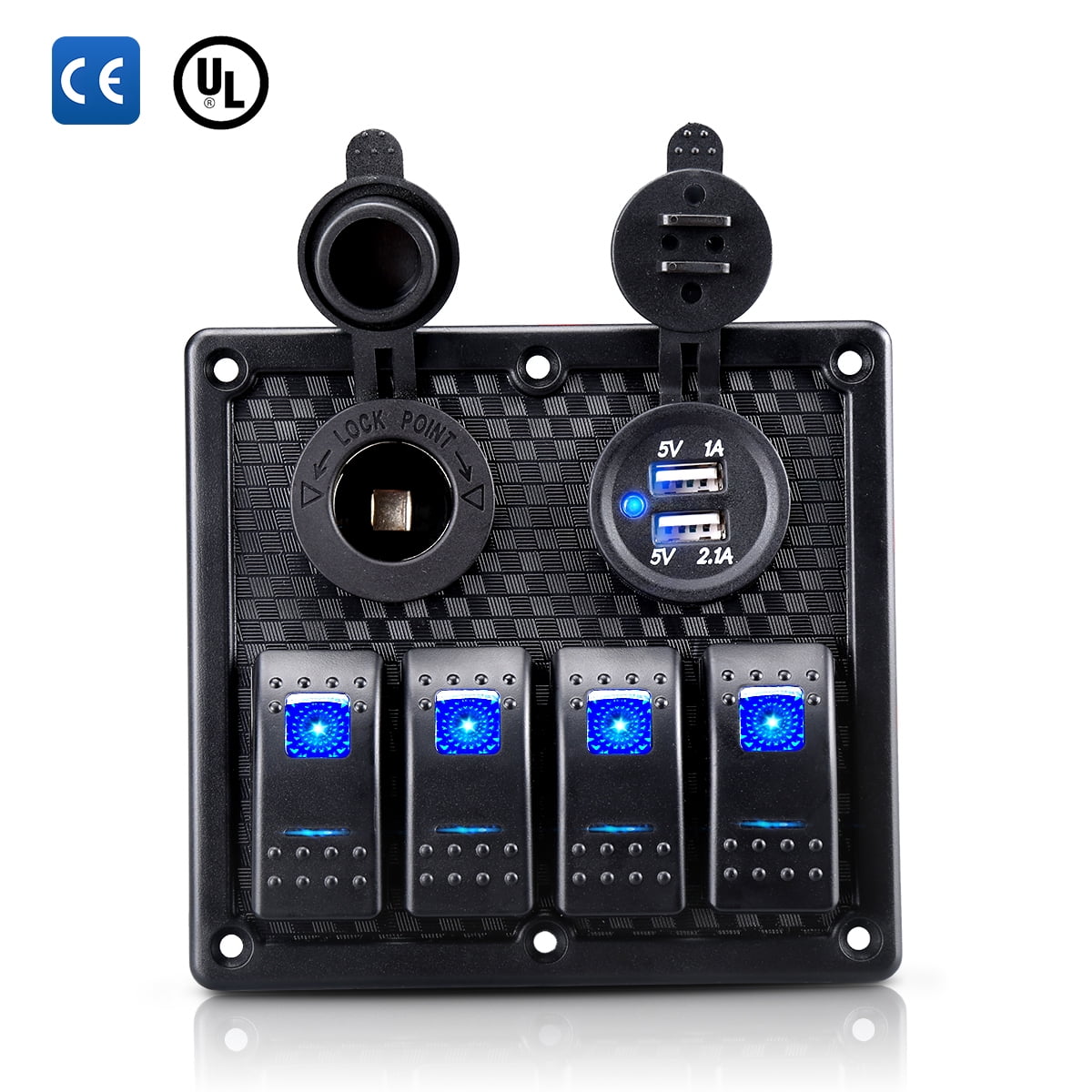 4 Gang Marine Boat Rocker Switch Panel 5/3 Pin LED Lighted Switches