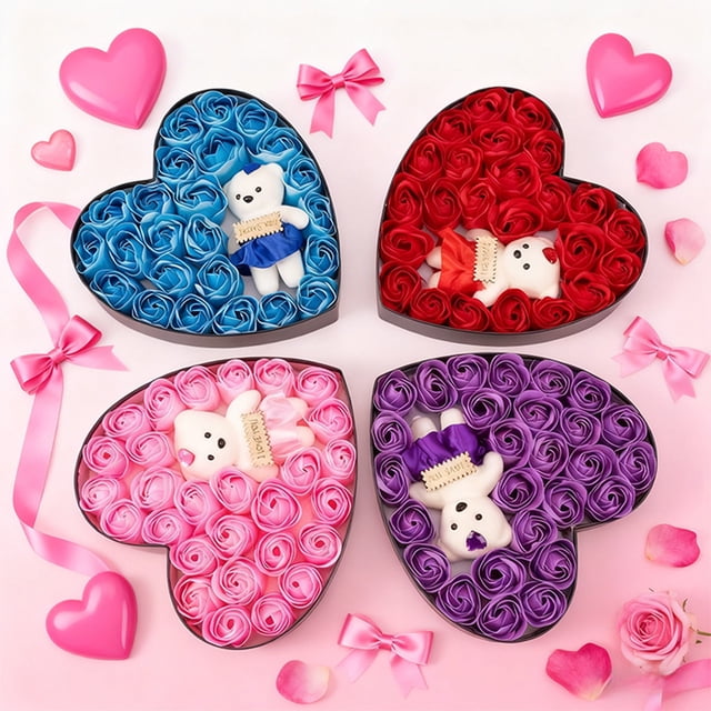 Set de regalo de flor de jabón rosa rosa para la cesta de hierro de San Valentín Adorno romántico de decoración para el hogar
