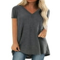 thumbnail image 1 of Women Summer Short Sleeve V-Neck T-Shirt Casual Solid Color Oversized Loose Tops, 1 of 4
