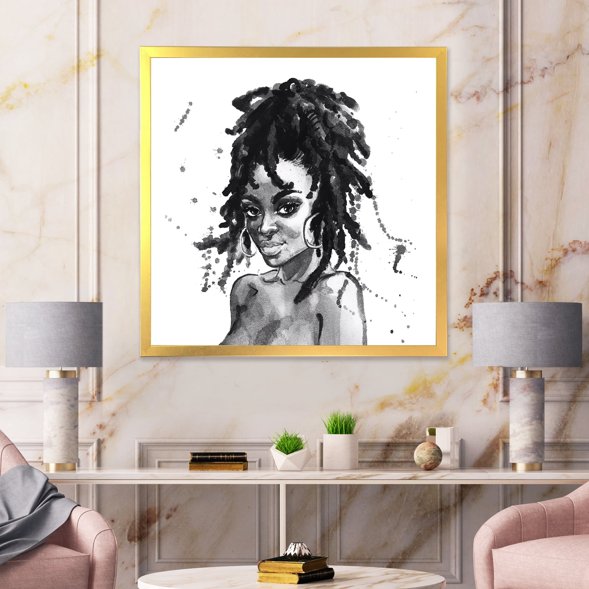 Designart 'Black and White Portrait of African American Woman II' Modern Framed Art Print