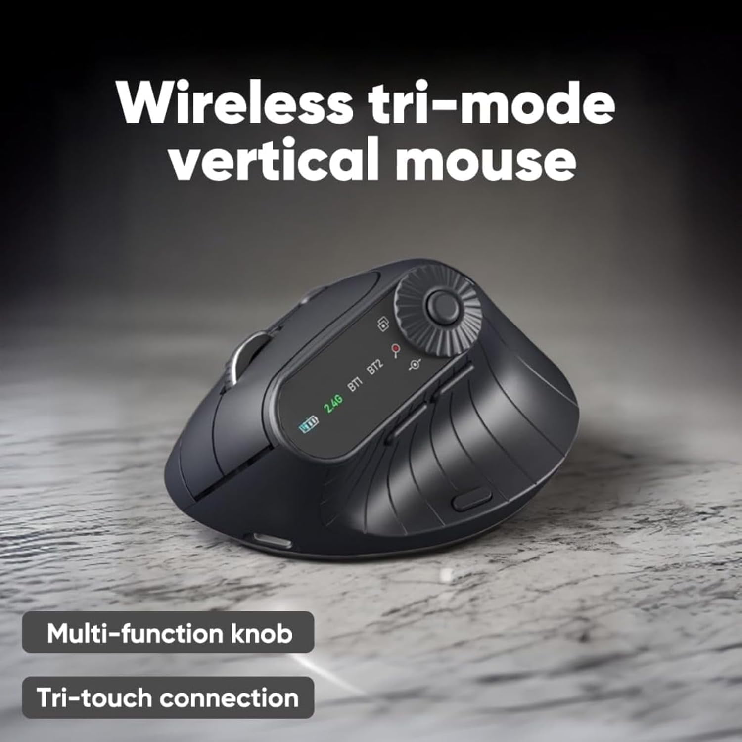 Ergonomic Triple-Connect Wireless Mouse, Vertical Ergonomic Mouse with 4 Adjustable DPI, Bluetooth Rechargeable Wireless Vertical Mouse,Tri-Mode, Screen Display, Multi-Knob, Type-C Charging (Purple)