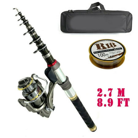 PVUEL Ultra-short Multi-function Fishing Rod Reel Combo Kit 8.85Ft Telescopic Spinning Reel Set