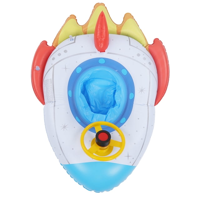 Flotador inflable para piscina con forma de nave espacial y volante, balsa de natación multifuncional para niños de 1 a 5 años