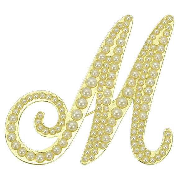 Uxcell Letter Brooch Pins, Pearl Initial Rhinestone Alphabet M Letter Lapel Badges Pin for Women, Gold Tone