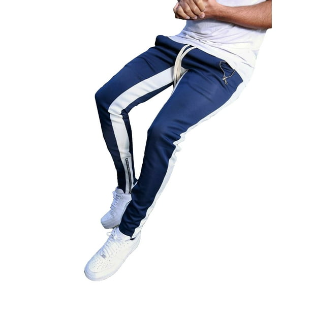Mens Sports Zipper Slim Fit Trousers Casual Workout Cargo Pants Joggers Hip  Hop