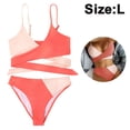thumbnail image 2 of Conjunto de traje de baño de bikini sexy para mujer con bloque de color cruzado y lazo en la espalda con tanga recortada traje de baño de 2 piezas, 2 of 5