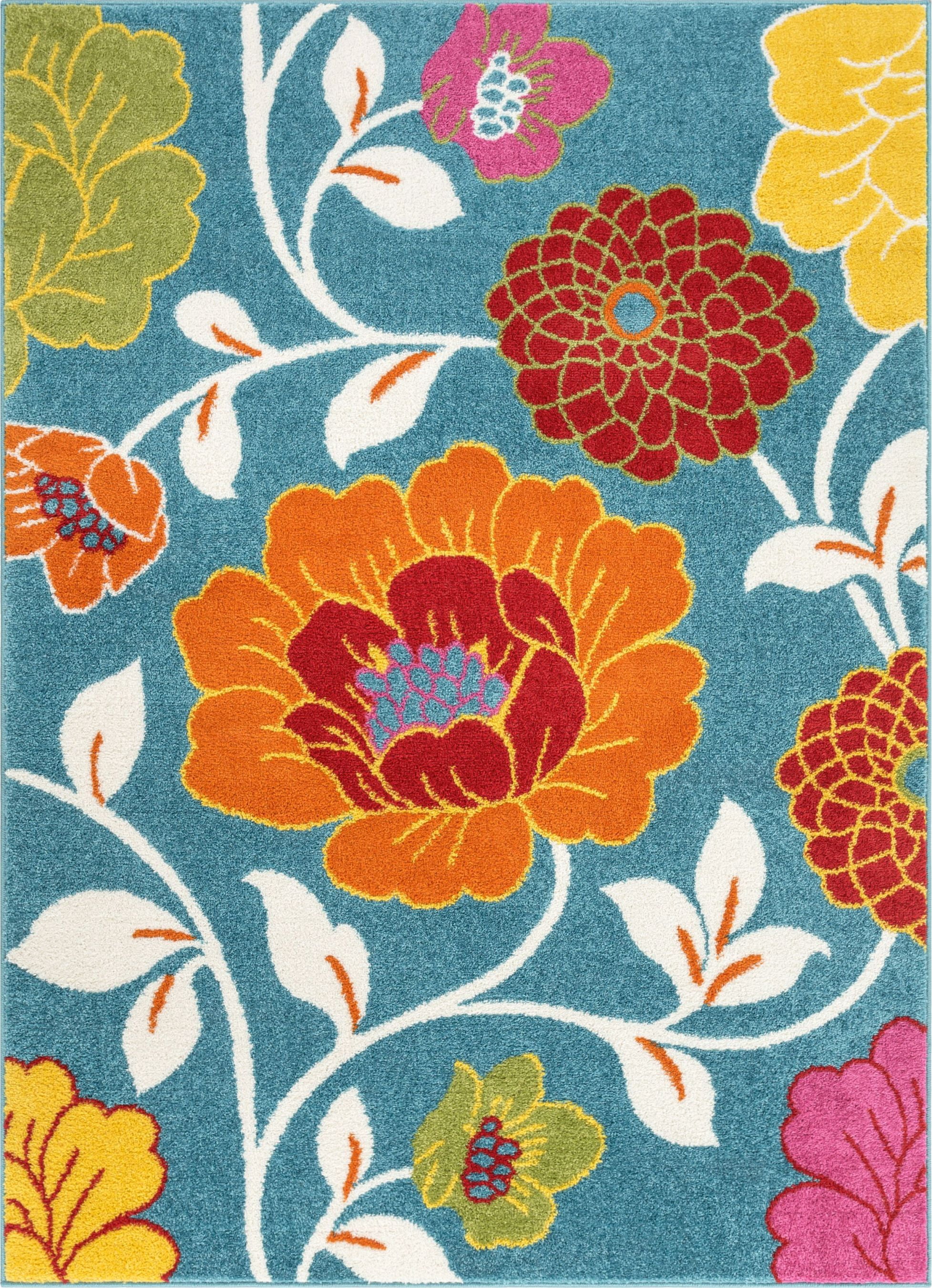 Well Woven StarBright Daisy Flowers Modern Floral Blue 5' x 7' Area Rug
