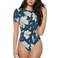 thumbnail image 2 of Uemuo Lilies Flowers Pattern Women's One Piece Short Sleeve Swimsuit Rash Guard Surfing Modest Quick-drying Swimsuit Beach Essentials-XX-Large, 2 of 9