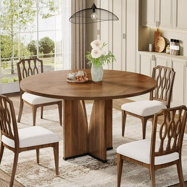 Tribesigns 39.37-Inch Round Dining Table, Rustic Brown Wooden Kitchen Table for 4 People, Farmhouse Style Table for Dining Room or Living Room