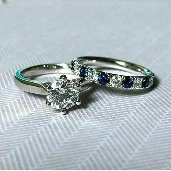 2Ct Round Cut Real Moissanite Engagement Wedding Ring Set in 925 Sterling Silver