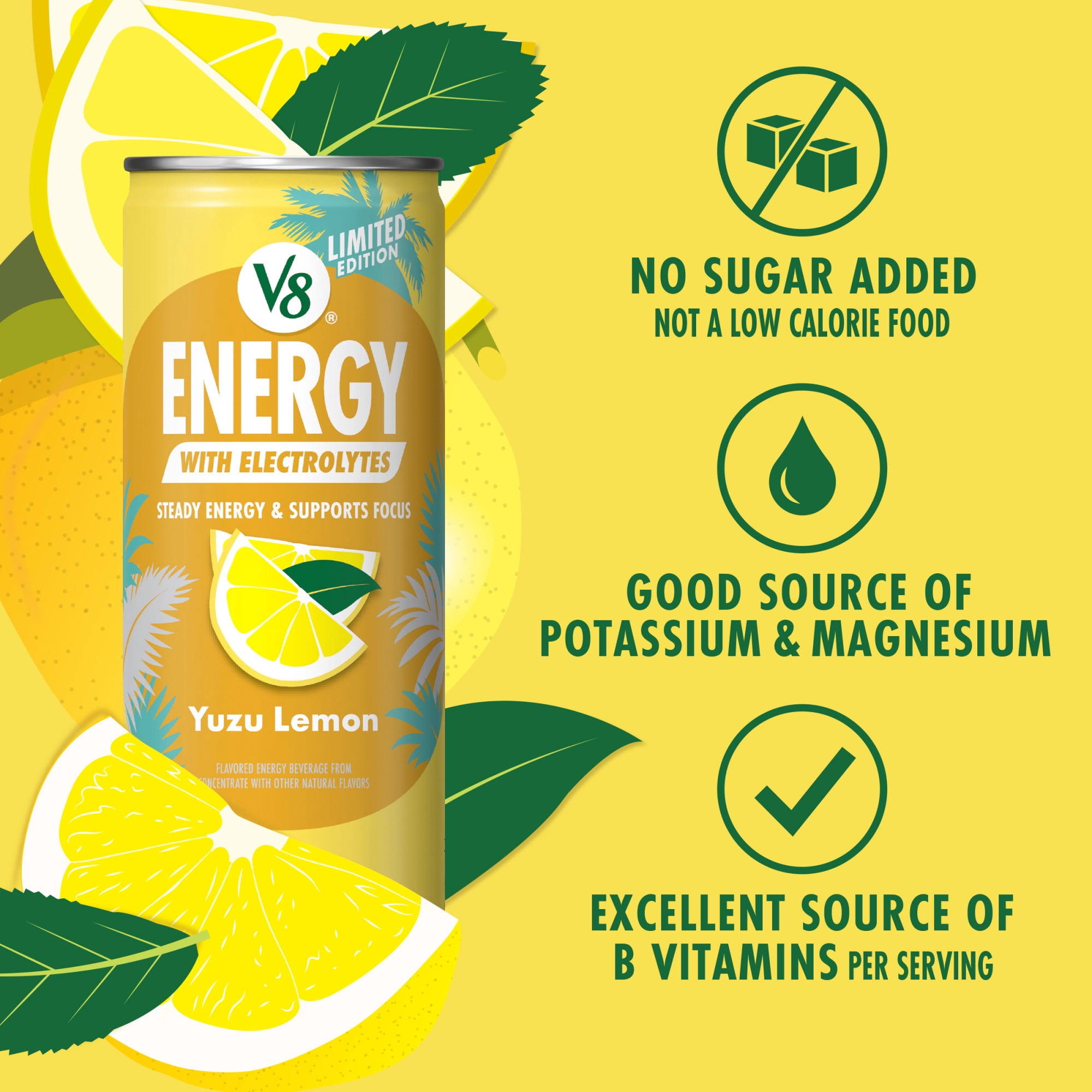 V8 Energy Yuzu Lemon Energy Drink, 8 fl oz Can, 6 pack