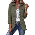 thumbnail image 2 of Women's Floral Print Jacket, Trendy Lapel Ruffle Hem 3/4 Sleeve Button Down Top ,Lightweight Vintage Solid Color Casual Outerwear Coffee XL, 2 of 6