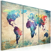 artgeist Canvas Wall Art Print World Map 135x90 cm / 53"x35" 3 pcs Home Decor Framed Stretched Picture Photo Painting Artwork Image 020113-47