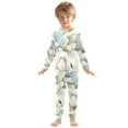 thumbnail image 3 of Blue and Beige Magnolias Cotton Pajama Set Long Sleeve Top and Pants Sleepwear Unisex 24M, 3 of 7
