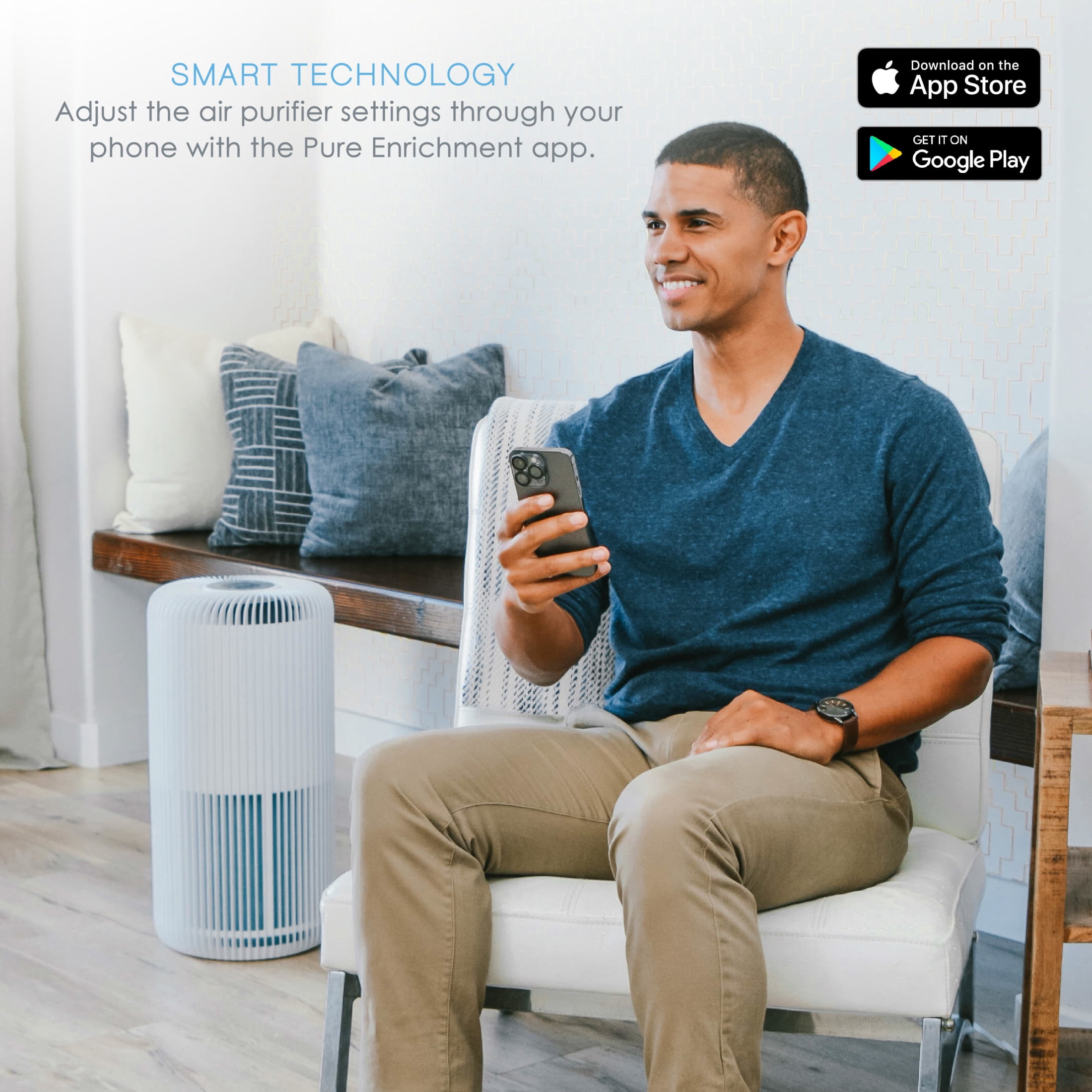 Pure Enrichment Smart 5-in-1 True HEPA Air Purifier with UV-C Light and App Control