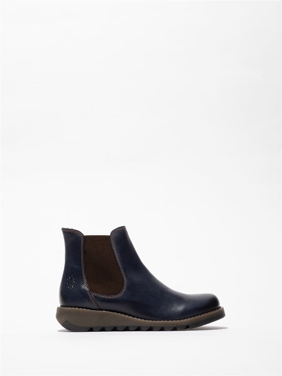Womens Blue SALV Chelsea Leather Ankle Casual Wedge Heel Boots