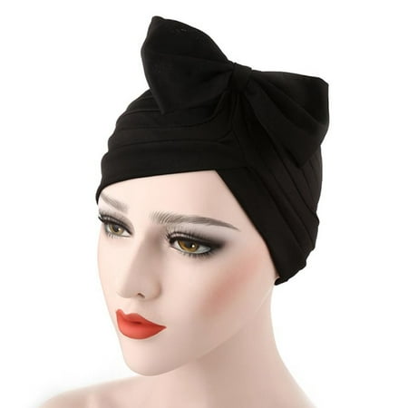 SHOPFIVE  Indian Hat Bow Solid Color Headscarf Hat Muslim Headgear Headwear