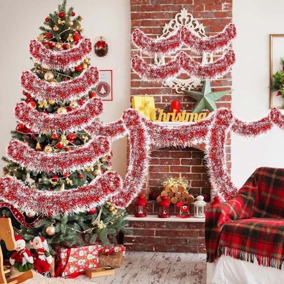 AZXY Christmas Garland, Christmas Tree Garland, 6.5 Ft Plastic Red Christmas Garland, Christmas Indoor Outdoor Garland for Christmas Decoration
