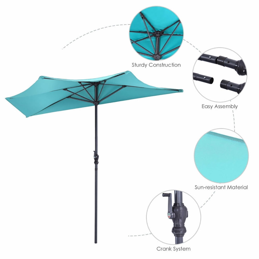 Aimee Lii 9Ft Patio Bistro Half Round Umbrella, Table Umbrella Outdoor Patio, Turquoise